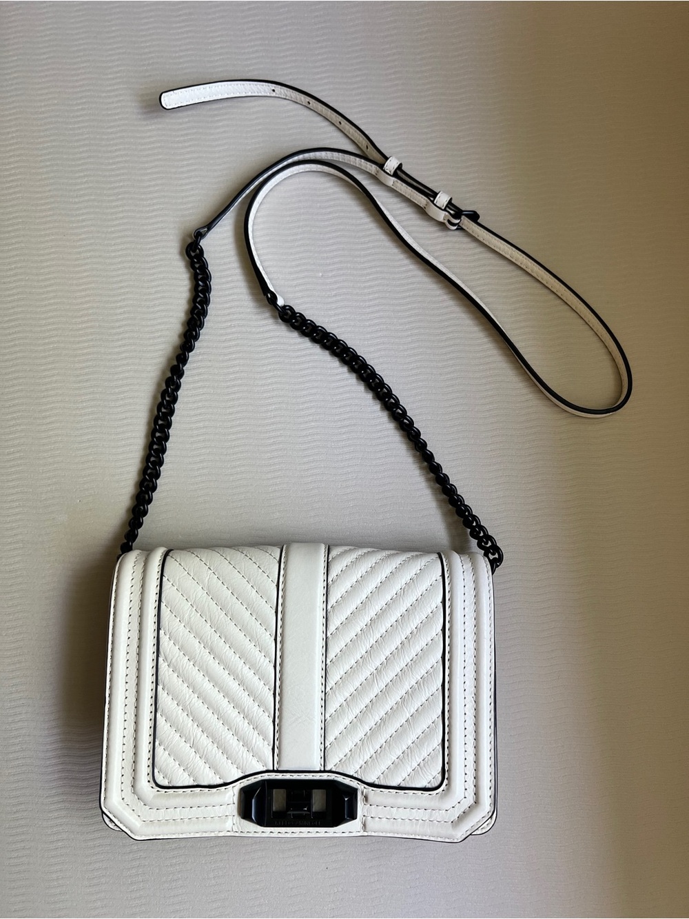 Rebecca Minkoff Love Crossbody Optic White Chevron Quilted Leather Bag NWOT